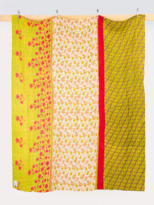 Lime Blossom Garden Queen Kantha Quilt