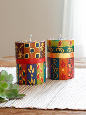 Colors of Africa Hand-Painted Pillar Candles