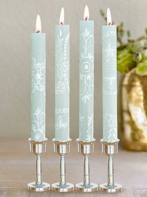 Sage Paisley ~ Hand Painted Taper Candles