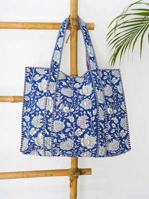 Blue Poppy ~ Quilted Cotton Shopping Tote Bag (JUST LAUNCHED)