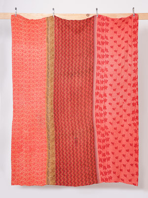 Rose Courtyard Vintage Sari Queen Kantha Quilt