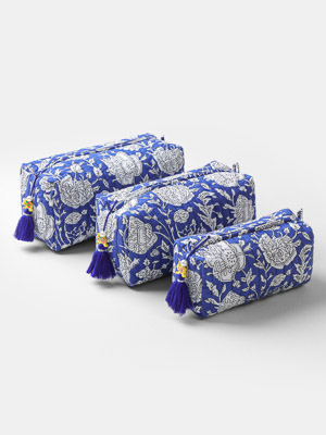 Blue Poppy ~ Quilted Toiletries and Makeup Bag