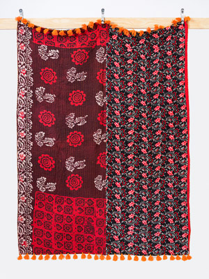 Ruby Stripe Bazaar Throw Kantha Quilt