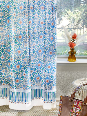Mosaique Bleue - Sky ~ Moroccan Print Boho Sheer Curtain Panel
