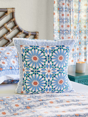 Mosaique Bleue - Sky ~ Modern Moroccan Tile Print Cushion Cover