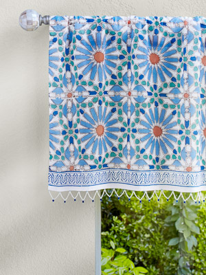 Mosaique Bleue - Sky ~ Moroccan Tile Print Boho Window Valance