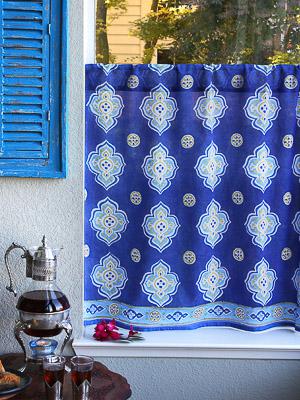 Casablanca Blues - Blue ~ Moroccan Quatrefoil Kitchen Curtain