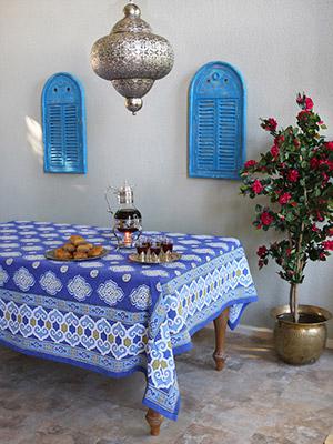 Casablanca Blues - Blue ~ Moroccan Quatrefoil Tablecloth