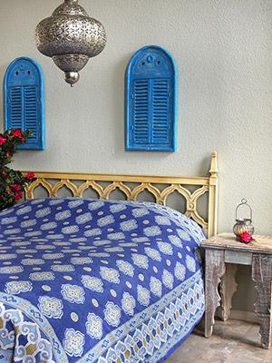 Casablanca Blues - Blue ~ Moroccan Quatrefoil Print Bedspread