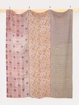 Mauve Garden Market Queen Kantha Quilt