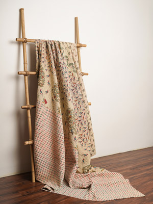 Chhota Yogi ~ Vintage Kantha Quilt Sari Bedspread