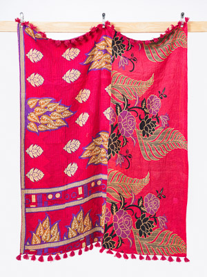 Midnight Rose Bazaar Throw Kantha Quilt