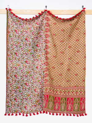 Sand Beige Paisley Kantha Throw Quilt