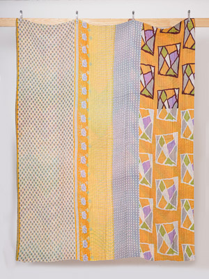 Emerald Monsoon Meadow Queen Kantha Quilt