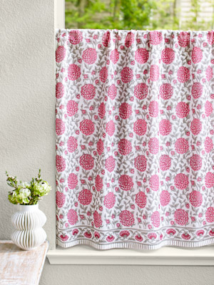 Dahlia Daydreams ~ Pink Floral Romantic Kitchen Curtain