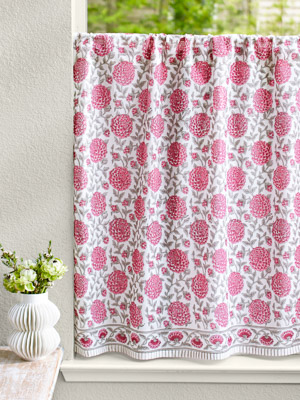 Dahlia Daydreams ~ Pink Floral Romantic Kitchen Curtain