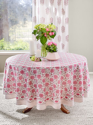 Dahlia Daydreams ~  Pink Floral Romantic Round Tablecloth