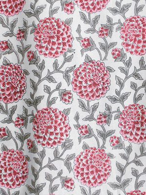 Dahlia Daydreams ~ White Fabric With Pink and Grey Floral Print