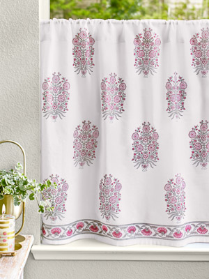 Dahlia Daydreams - CP ~ Pink Floral Romantic Kitchen Curtain