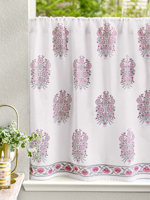 Dahlia Daydreams - CP ~ Pink Floral Romantic Kitchen Curtain