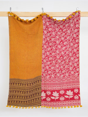 Sunset Rose Vintage Sari Kantha Throw