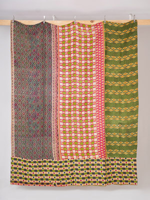Rose Garden Mosaic King Kantha Quilt