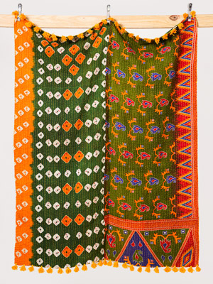 Marigold Harvest Kantha Throw Quilt