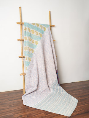 Dholi Yogi ~ Vintage Kantha Quilt Sari Bedspread