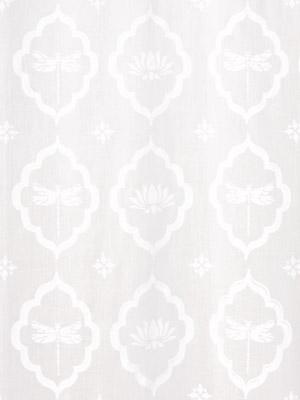 Dragonfly and Lotus ~ White on White Fabric With Botanical Print