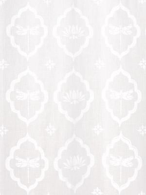 Dragonfly and Lotus ~ White on White Fabric With Botanical Print