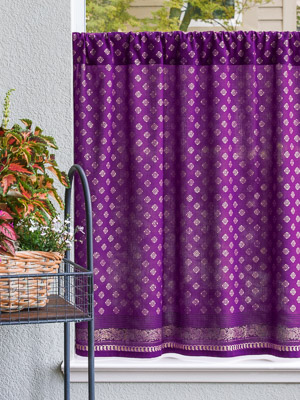 Mystic Amethyst ~ Plum Purple & Gold Sari Print Kitchen Curtain