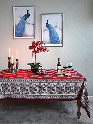 Dancing Paisleys ~ Paisley Print Vintage Kashmir Red Tablecloth