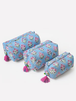Denim Rose ~ Quilted Toiletries and Makeup Bag