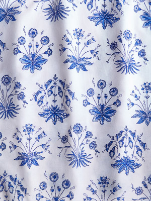 English Gardens ~ White Fabric With Blue Vintage Floral Print