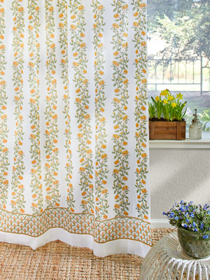 Empress Gardens - CP ~ Floral Sheer Orange, White Curtain Panel
