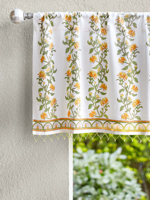 Empress Gardens - CP ~ Lush Floral Orange White Window Valance