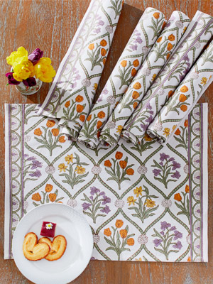 Empress Gardens ~ Elegant, Lush Fabric Floral Placemats Set