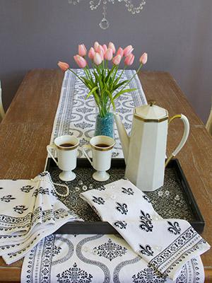 Filigree ~ Black and White Vintage Fleur De Lis Dinner Napkins