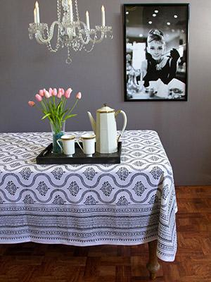 Filigree ~ Black and White Vintage Hollywood Glamour Tablecloth