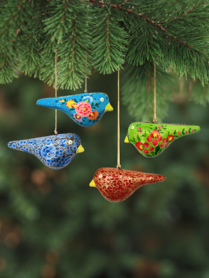 Flight of Joy Quartet ~ Hand Painted Paper Mache Ornaments