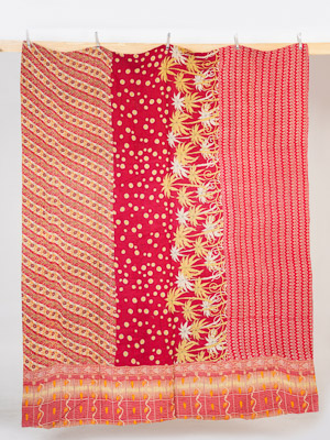 Rose Marigold Courtyard King Kantha Quilt