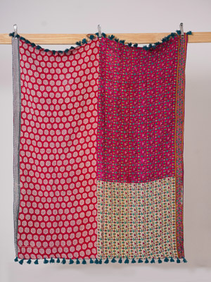 Berry Monsoon Garden Kantha Throw Quilt