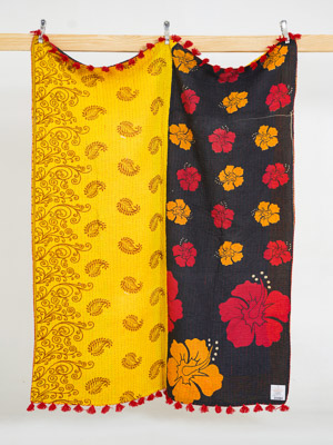 Sunflower Night Vintage Sari Kantha Throw