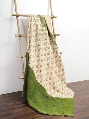 Geeta Jangid ~ Vintage Kantha Quilt Sari Bedspread