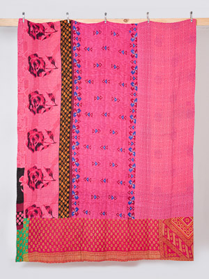 Pink Rose Reverie King Kantha Quilt
