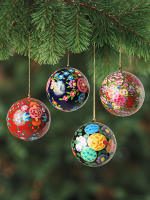 Gilded Splendor Quartet ~ Hand Painted Paper Mache Ornaments