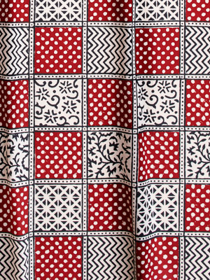 Fete Royale ~ Christmas Fabric With Red, Black, and Ivory Print