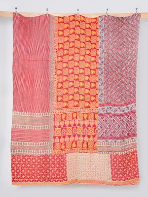 Persimmon Paisley Palace King Kantha Quilt