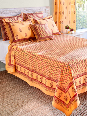 Indian Summer ~ Orange Paisley Exotic Sari Print Bedspread
