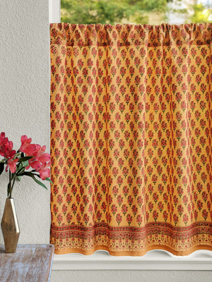 Indian Summer ~ Orange Paisley India Sari Kitchen Curtain